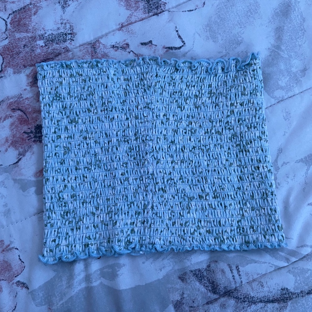 Hollister Baby Blue and White Tube Top with White Flowers